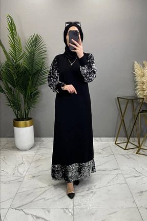 لباس مجلسی حجاب مشکی زنانه سایز بزرگ Mercan - کد 901883863