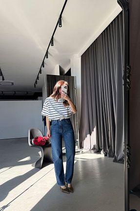 شلوار جین طوسی زنانه فاق بلند Özge Özgenç - کد 900570835