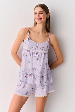 ست لباس راحتی بنفش زنانه گلدار Suwen - کد 900598064