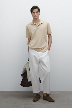 پولوشرت بژ مردانه پنبه ای Massimo Dutti - کد 900605553