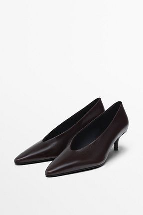 کفش پاشنه بلند کلاسیک قهوه ای زنانه چرم خالص Massimo Dutti - کد 900619698
