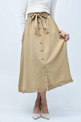 دامن بژ زنانه کتان birizmoda - کد 900573528