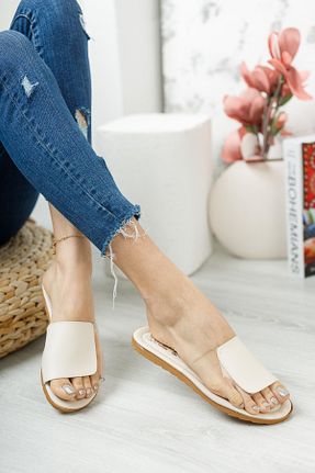 دمپائی بژ زنانه چرم مصنوعی Moda Frato - کد 103375165
