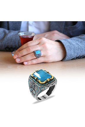 انگشتر نقره آبی مردانه 925 عیار Tesbihane - کد 125041710