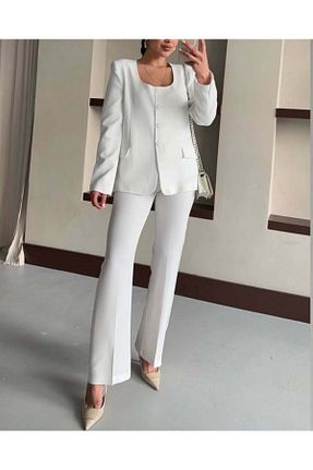 ست بالاتنه و پائین تنه سفید زنانه پلی استر Aysha Butik - کد 900625997