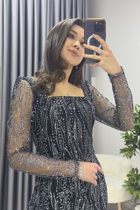 لباس مجلسی و فارغ التحصیلی طوسی زنانه بافتنی Elbise Delisi - کد 900610069