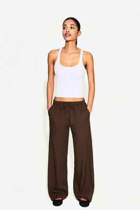شلوار قهوه ای زنانه کتان Bershka - کد 899308894