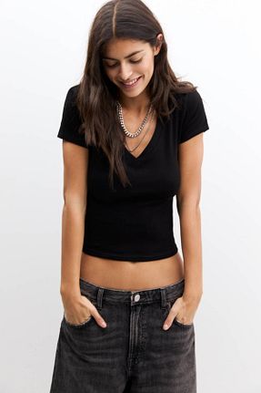 تیشرت مشکی زنانه رگولار Pull & Bear - کد 899304975