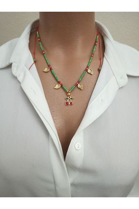 گردنبند جواهر سبز زنانه روکش طلا sondonfashion - کد 873786822