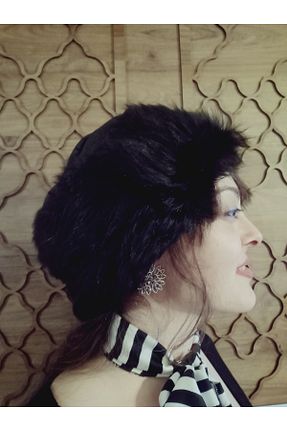 کلاه مشکی زنانه چرم خالص hoaryage - کد 882889894