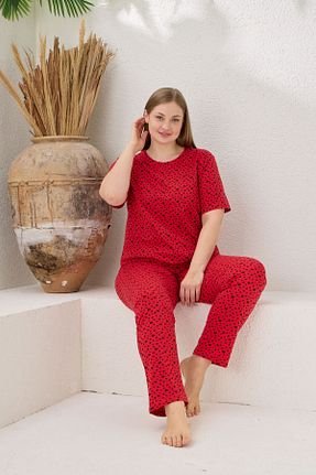 ست لباس راحتی سایز بزرگ قرمز زنانه Kalp PİJAMOOD - کد 900791691