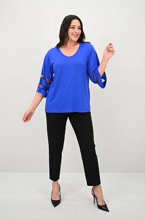 بلوز سایز بزرگ سرمه ای زنانه سایز بزرگ Koza Butik - کد 900922250