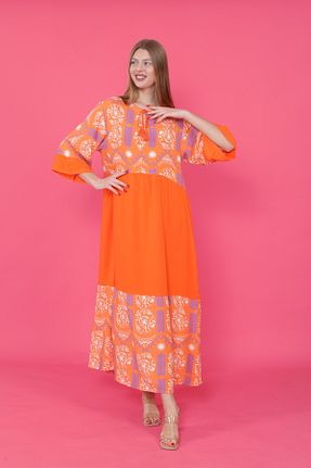 لباس سایز بزرگ نارنجی زنانه بافتنی mervemoda - کد 902184555
