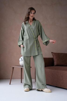 ست بالاتنه و پائین تنه خاکی زنانه بافتنی minaaise - کد 901044014