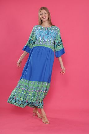 لباس سایز بزرگ آبی زنانه بافتنی mervemoda - کد 902191811