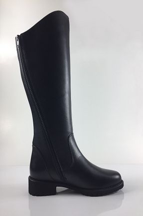 چکمه مشکی زنانه چرم خالص Tabak Deri - کد 901126388