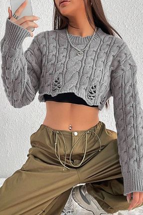 پلیور طوسی زنانه Saç Örgü Moibody - کد 901093350