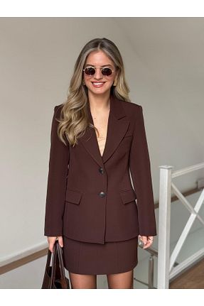 ست بالاتنه و پائین تنه قهوه ای زنانه بافتنی 2she - کد 901163511