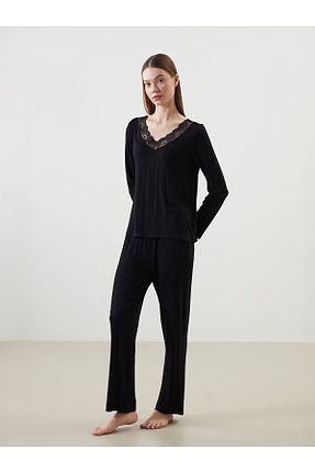 ست لباس راحتی مشکی زنانه ساده LC Waikiki - کد 930624433