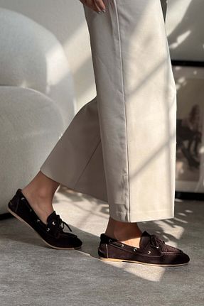 بابت قهوه ای زنانه چرم خالص NİŞANTAŞI SHOES - کد 900424048