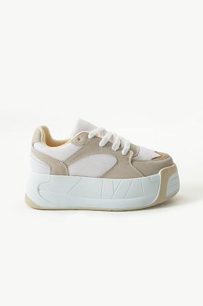 کفش اسنیکر بژ زنانه بند دار Gökçe Shoes - کد 901361392