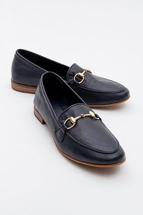 کفش لوفر سرمه ای زنانه چرم خالص luvishoes - کد 901363326