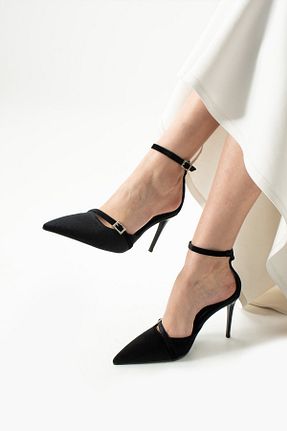 کفش پاشنه بلند کلاسیک مشکی زنانه مخمل Gökçe Shoes - کد 901381543
