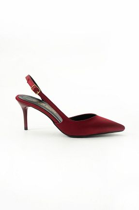 کفش پاشنه بلند کلاسیک زرشکی زنانه ساتن Gökçe Shoes - کد 901391194