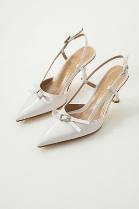 کفش پاشنه بلند کلاسیک سفید زنانه چرم لاکی Gökçe Shoes - کد 901395979