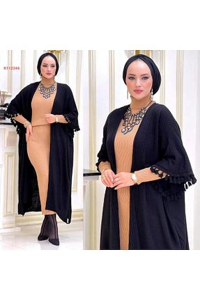 پانچو حجاب مشکی زنانه اکریلیک ÇALIKUŞU TRİKO - کد 901396946