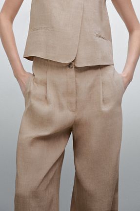 شلوار بژ زنانه کتان Massimo Dutti - کد 901398672