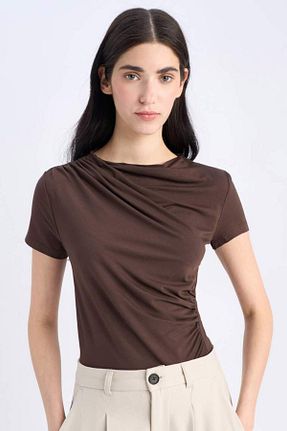 تیشرت قهوه ای زنانه رگولار Defacto - کد 930708492