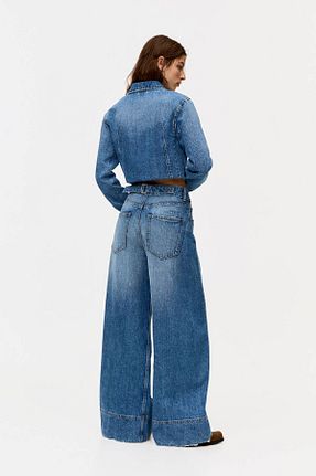 شلوار جین آبی زنانه پاچه گشاد Pull & Bear - کد 901421040