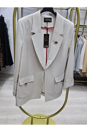 کت بلیزر بژ زنانه کتان Omka Moda - کد 901445164