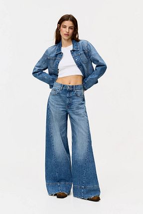 شلوار جین آبی زنانه پاچه گشاد Pull & Bear - کد 901421040