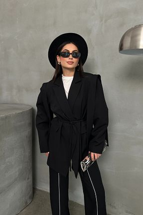 کت بلیزر مشکی زنانه بافتنی msm fashion - کد 901446604