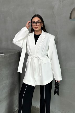 کت بلیزر سفید زنانه بافتنی msm fashion - کد 901446160