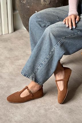 بابت قهوه ای زنانه چرم خالص NİŞANTAŞI SHOES - کد 812235495