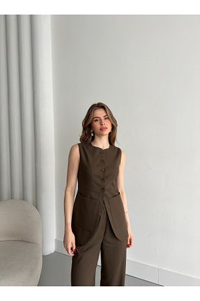ست بالاتنه و پائین تنه قهوه ای زنانه بافتنی Laluvia - کد 901574104