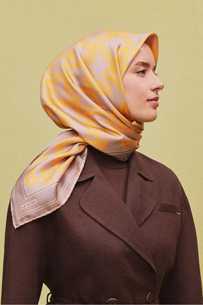 روسری قهوه ای کرپ ساتن ابریشم Armine - کد 901538954
