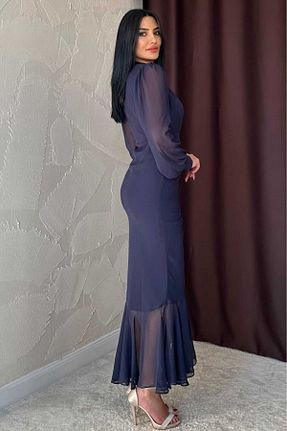 لباس مجلسی و فارغ التحصیلی سرمه ای زنانه شیفون MODA DURAĞI - کد 901599203