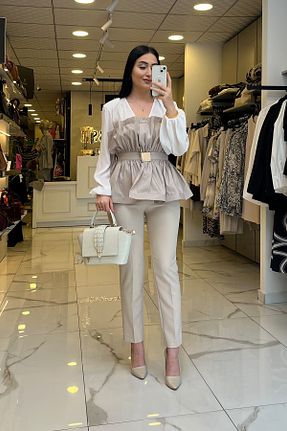 بلوز طوسی زنانه یقه هفت Vosse - کد 901589092