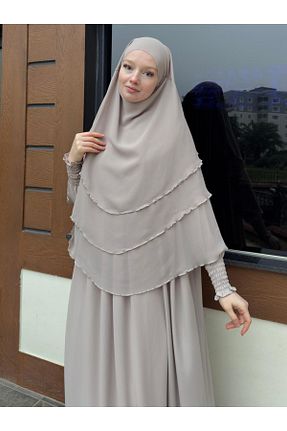 ست بالاتنه و پائین تنه حجاب بژ زنانه گشاد Sufle - کد 901595144
