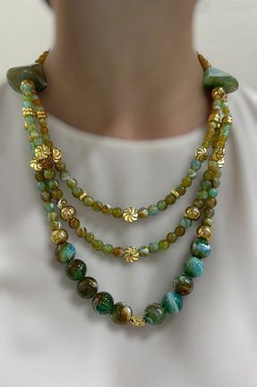 گردنبند جواهر فیروزه ای زنانه اکریلیک PETEK AKSESUAR - کد 900138089