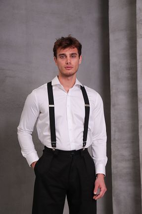 آویز شلوار مشکی مردانه چرم خالص SuspenderS - کد 902681458
