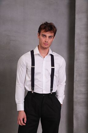 آویز شلوار سرمه ای مردانه چرم خالص SuspenderS - کد 902683269