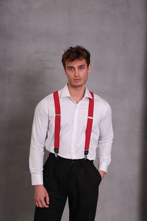 آویز شلوار قرمز مردانه چرم خالص SuspenderS - کد 902683678