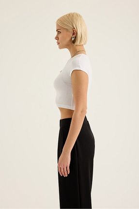 بادی سفید زنانه یقه دوچرخه SEVİLEN - کد 901645589