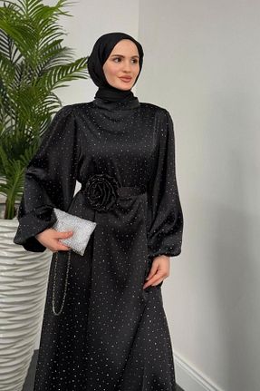 لباس مجلسی حجاب مشکی زنانه یقه ایستاده MERVEN AKYÜZ - کد 902814674