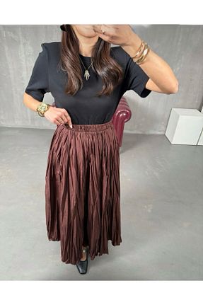 دامن قهوه ای زنانه ساتن Kurtayfashion - کد 901720808